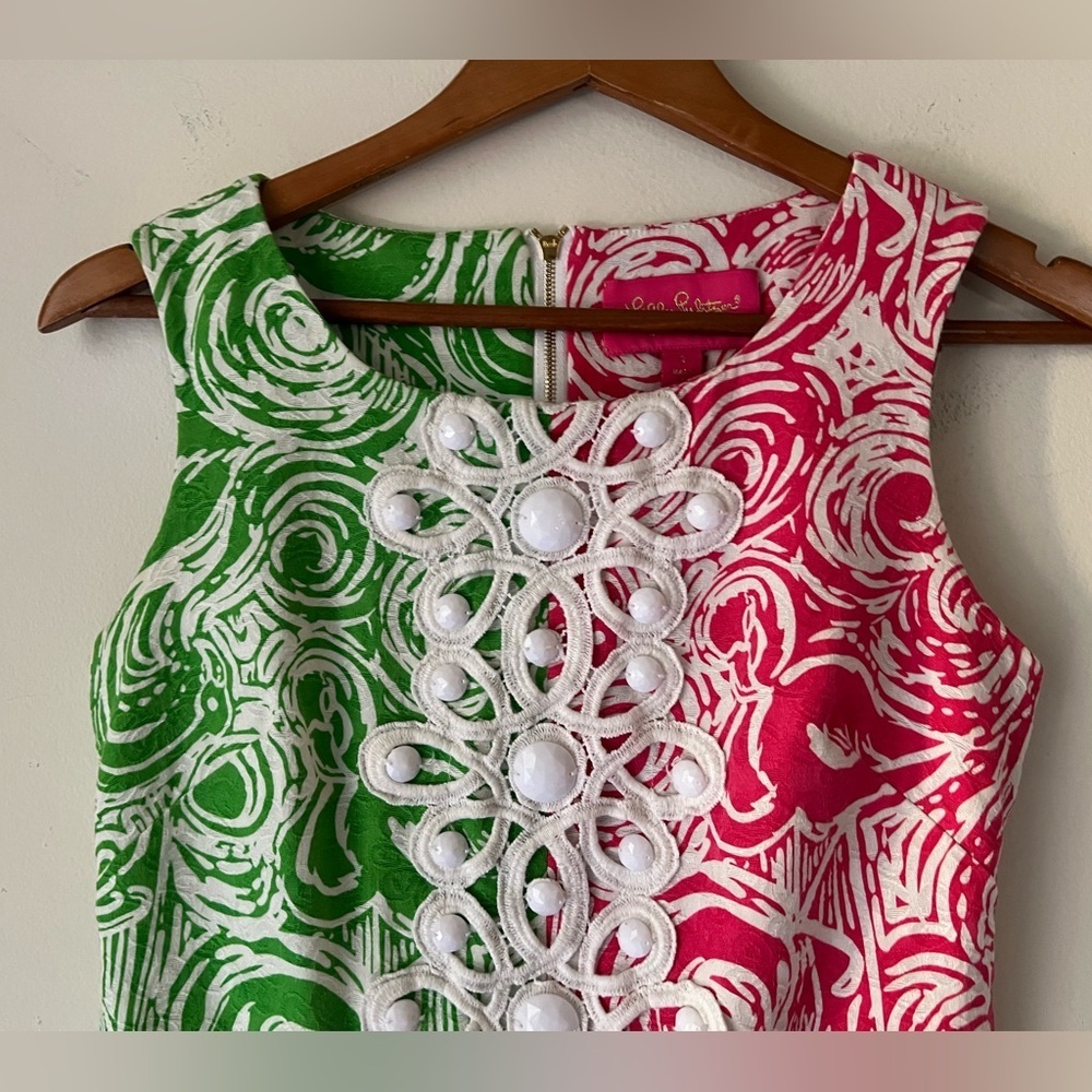 Lilly Pulitzer Jubilee Flam Alama Shift Dress 2 Daiquiri Pink/Green Pocket Bead - Picture 9 of 13